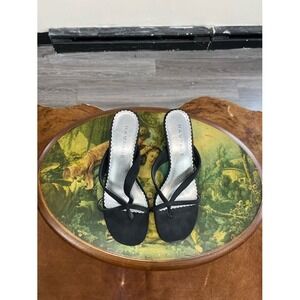 Vintage Rampage Black Strappy Kitten Heel Thong Sandals Y2K Square Toe 10M